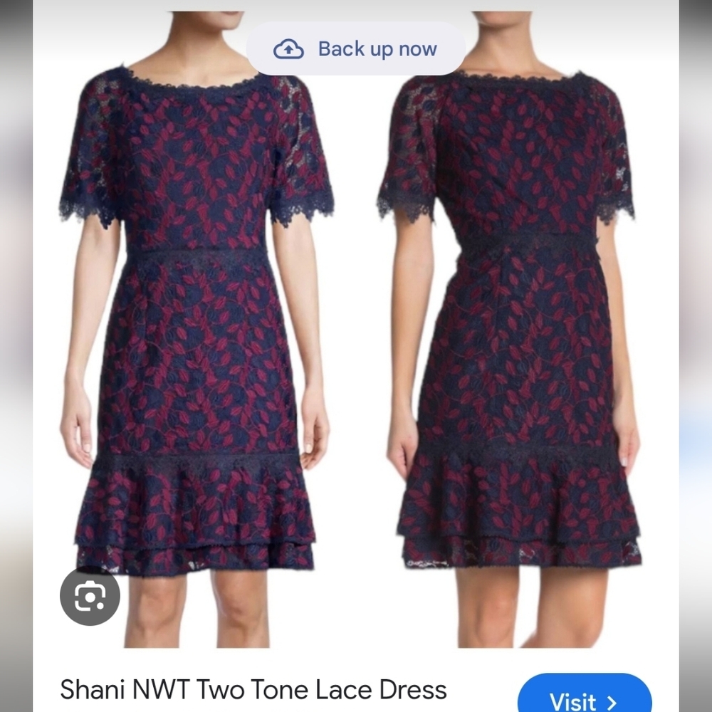 SHANI Two-Tone Navy and Burgundy Lace Mini Dress